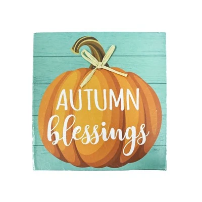 Otoño Bendiciones Calabaza Madera Signo